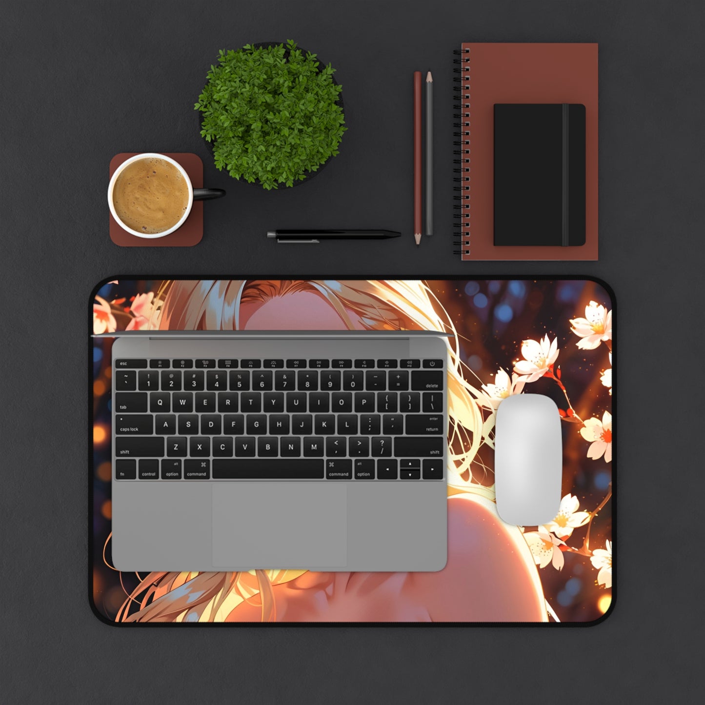 Cute Anime Girl Warm Tone Desk Mat