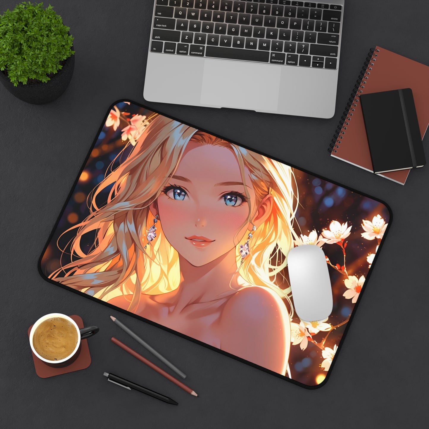 Cute Anime Girl Warm Tone Desk Mat